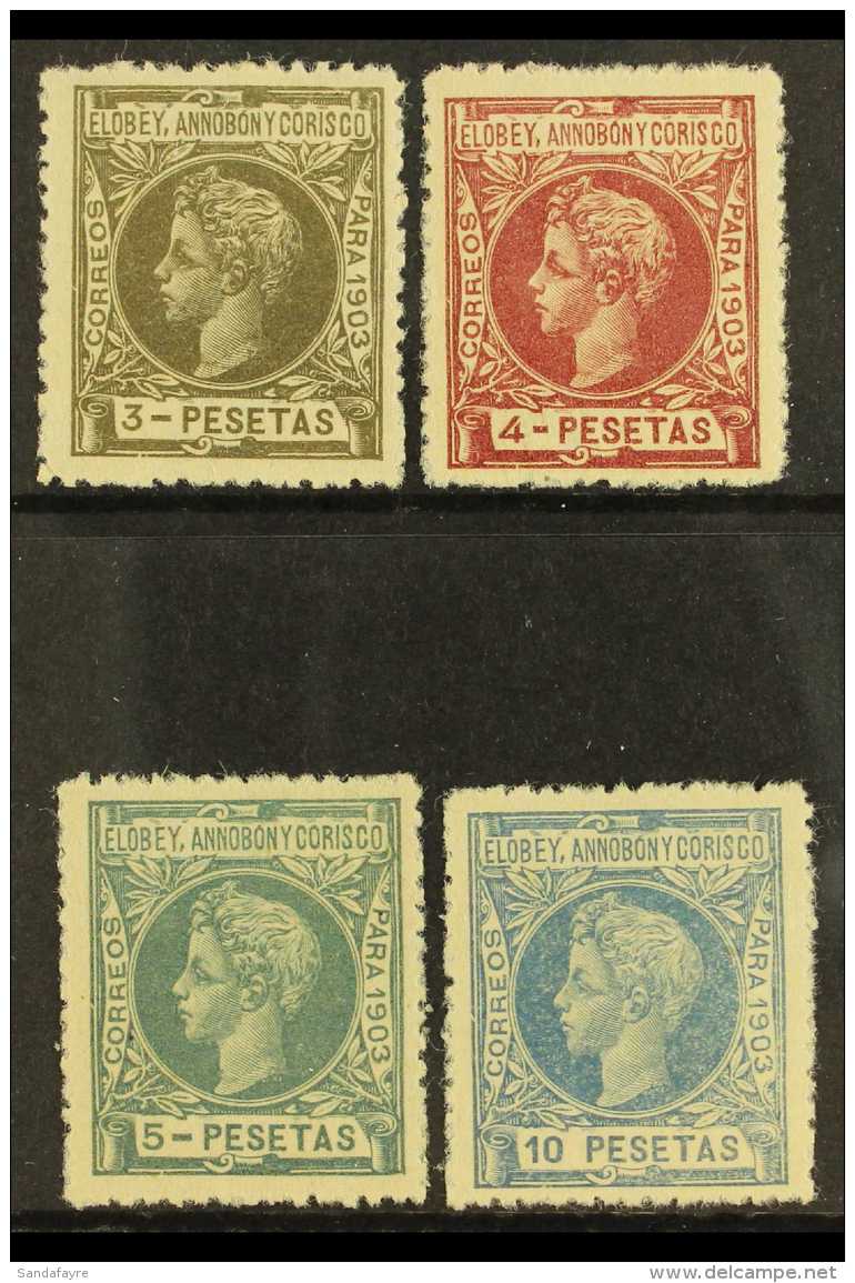 ELOBEY, ANNOBON AND CORISCO 1903 3p, 4p, 5p &amp; 10p Top Values, Each With SPECIMEN "000,000" On Reverse, Edifil... - Andere & Zonder Classificatie