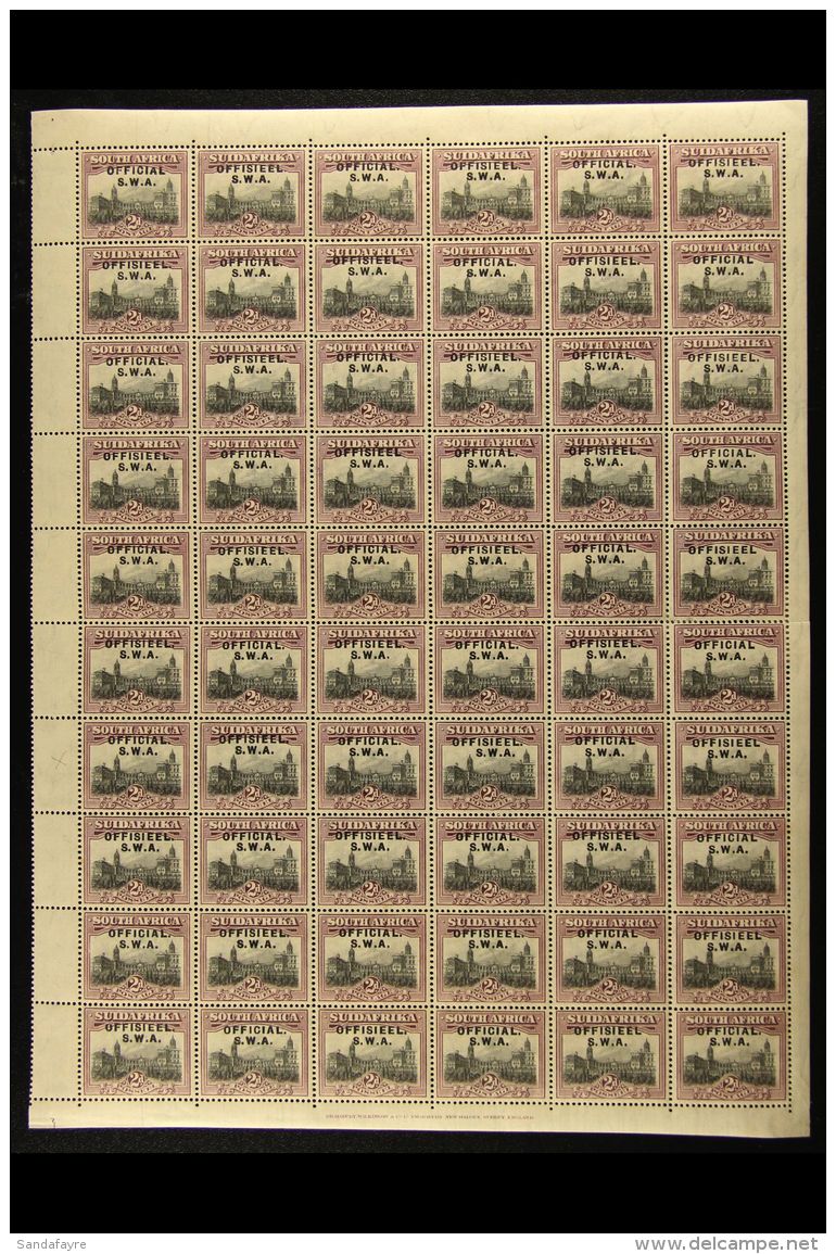 OFFICIALS 1929 2d Grey &amp; Purple, SG O11, In A Complete Pane Of 60 Stamps With Margins And Imprints, Stated To... - Zuidwest-Afrika (1923-1990)