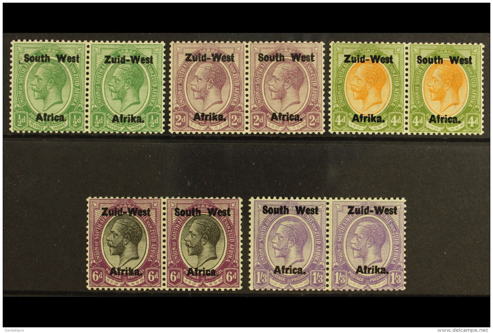 1923 Setting I, &frac12;d, 2d, 4d, 6d &amp; 1s3d With Litho Overprints (bold, Shiny Ink), SG 1d, 3c, 5a, 6a, 8b,... - Afrique Du Sud-Ouest (1923-1990)
