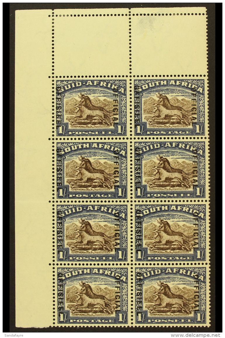 OFFICIALS 1935-49 1s Brown &amp; Grey-blue, Issue 4, Corner Marginal Block Of 8, SG O25, Stamps Never Hinged Mint,... - Zonder Classificatie