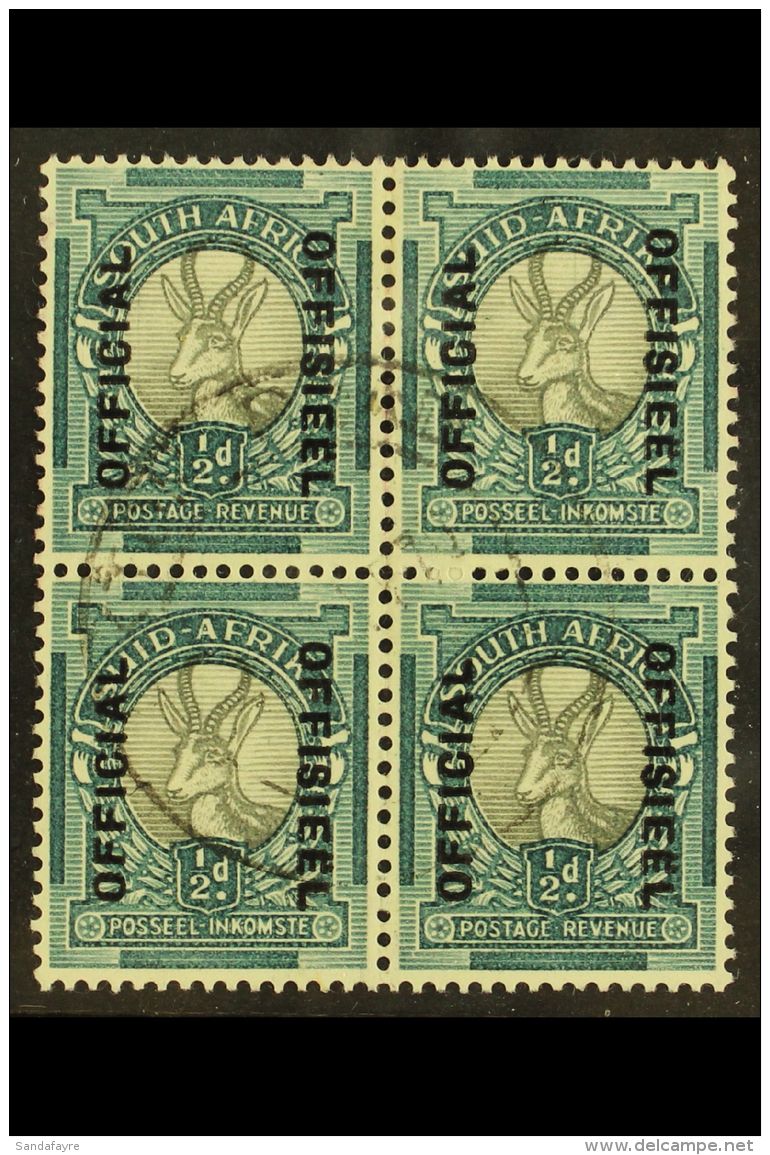 OFFICIALS 1937-44 &frac12;d Grey &amp; Blue-green, Up &amp; Down Overprint, Block Of 4, SG O32 Very Fine Used. For... - Zonder Classificatie