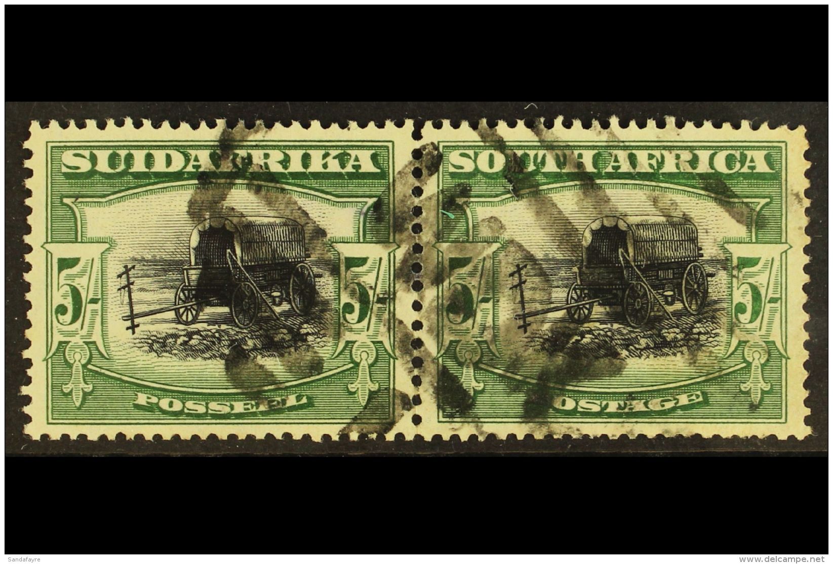 1927-30 5s Black &amp; Green, Group III Perf.14x13&frac12; Up, SG 38a, Used Horizontal Pair Wit "WDK" Parcel... - Non Classés