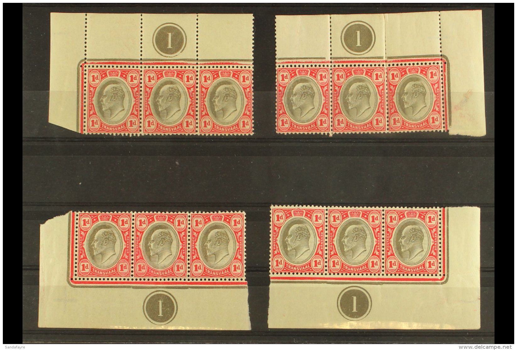 TRANSVAAL 1d Black &amp; Carmine, SG 245 As Four Matching Plate (No 1) Blocks In Strips Of Three From The Four... - Non Classés