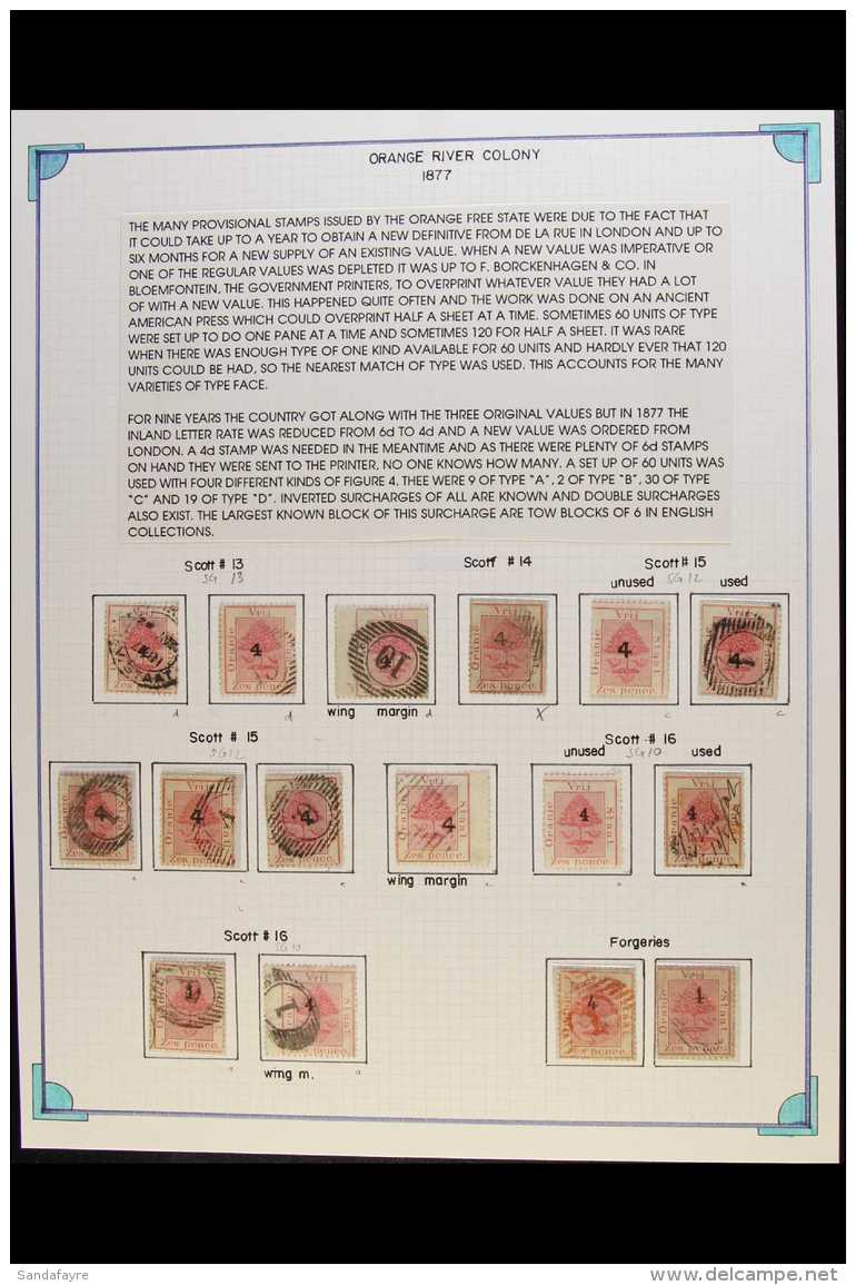 ORANGE FREE STATE 1877 4d On 6d Rose Group, Incl. SG Types A &amp; C Unused, One SG 10, Type A X4 Used, Type C  X5... - Zonder Classificatie