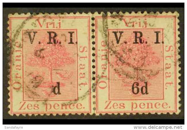 ORANGE FREE STATE 1900 6d On 6d Carmine, Level Stops, "6" OMITTED, IN PAIR WITH NORMAL, SG 108/8b, Good Used. For... - Zonder Classificatie