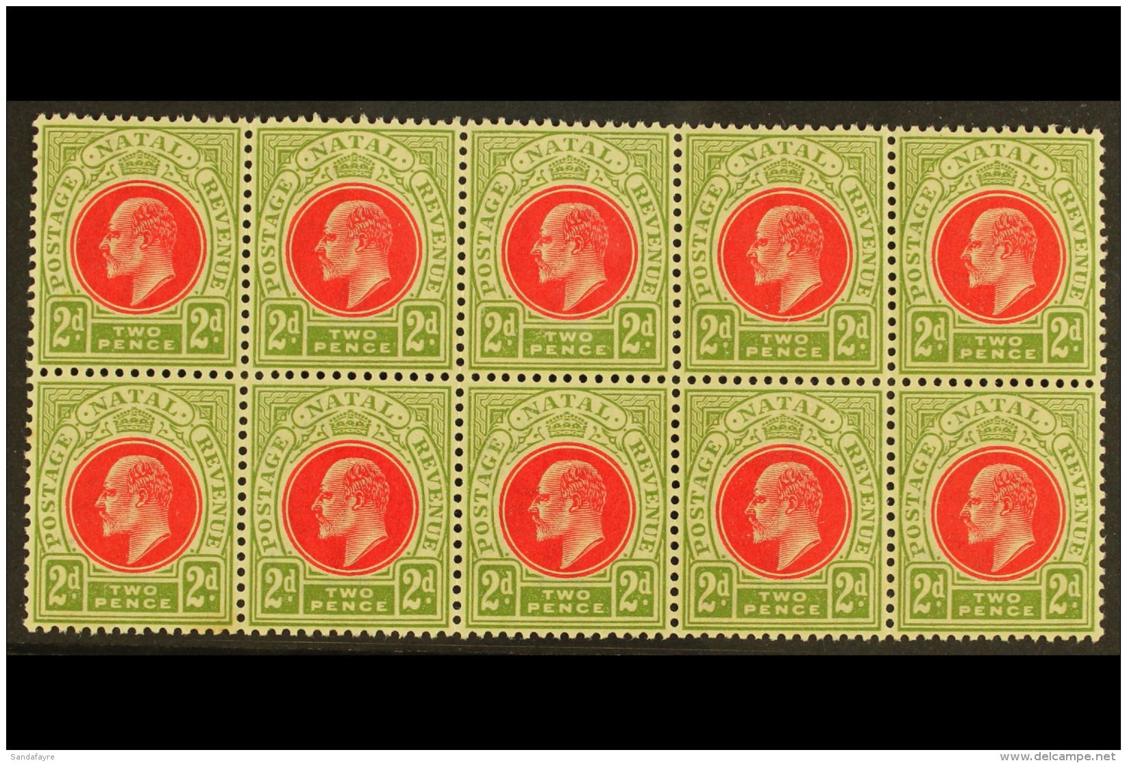 NATAL 1902-03 2d Red &amp; Olive Green, SG 130, BLOCK Of 10 (5 X 2), Never Hinged Mint (10 Stamps) For More... - Non Classés