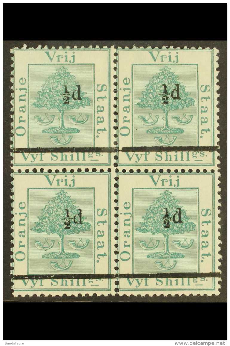 1882 &frac12;d On 5s Green, In A BLOCK OF FOUR, SG 36, Mint, Hinged On Top Pair Only, Lower Pair Never Hinged... - Zonder Classificatie