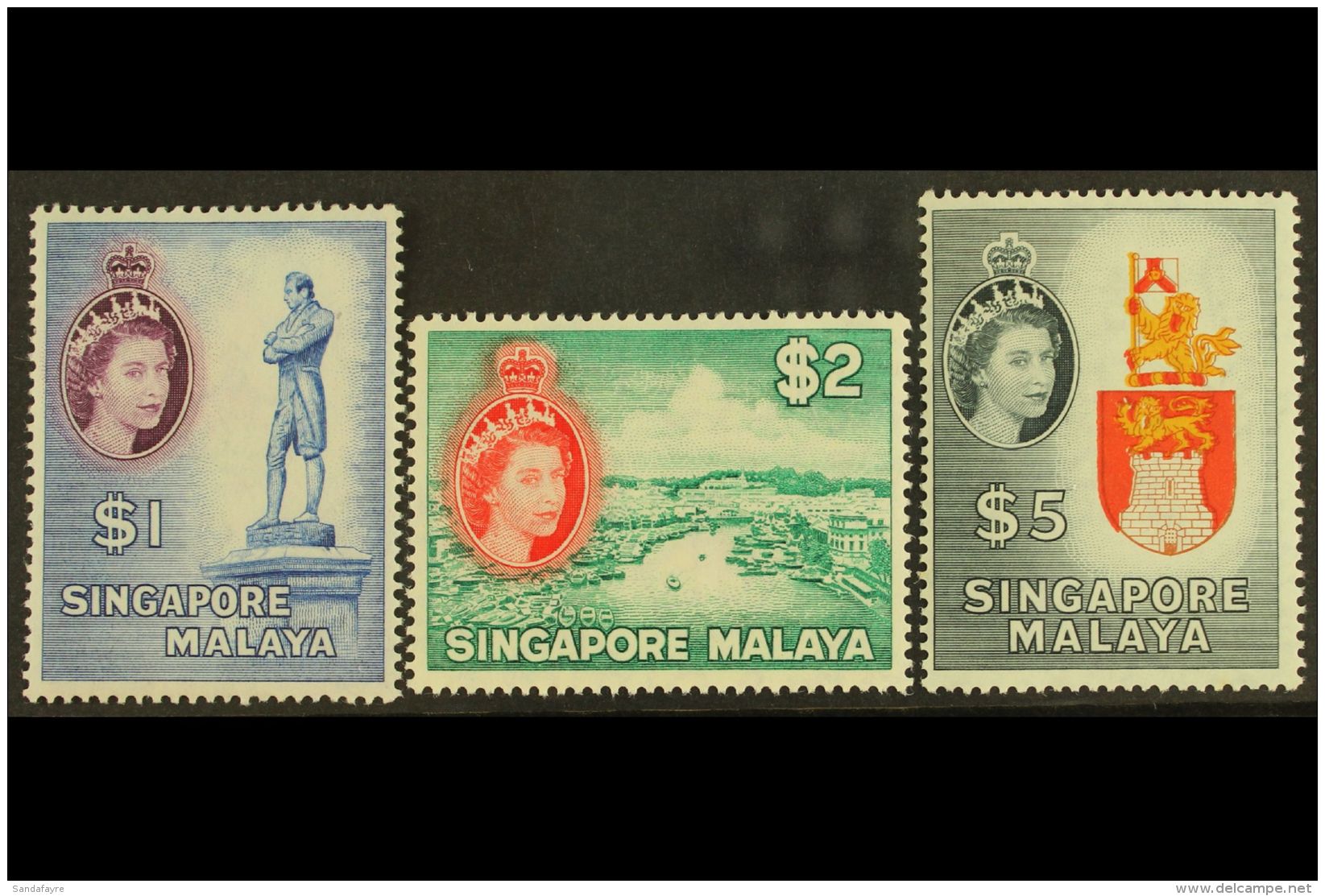 1955 Definitive Top Values - $1, $2 And $5 (SG 50/52), Never Hinged Mint. (3 Stamps)  For More Images, Please... - Singapore (...-1959)