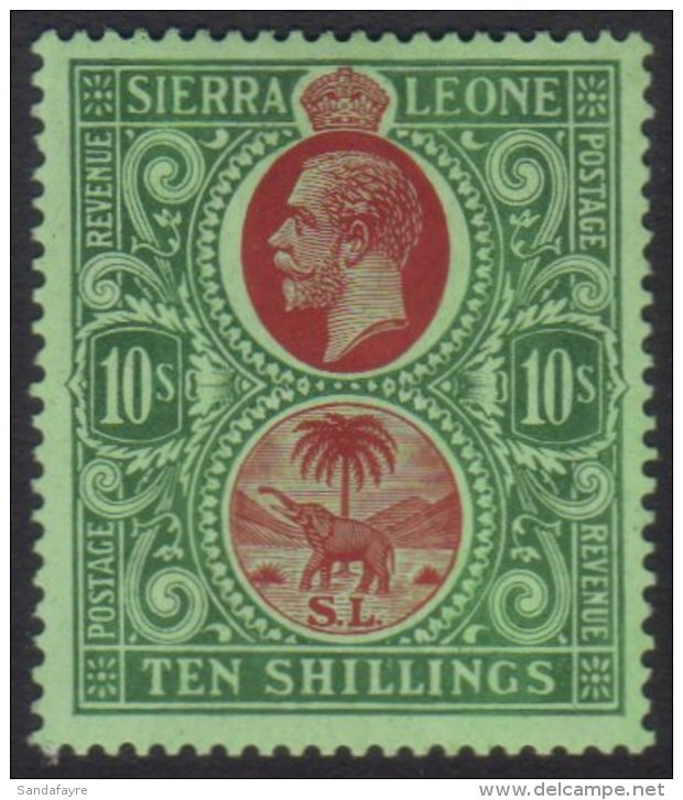 1921 10s Red And Green On Green, Wmk Script CA, SG 146, Very Fine Mint. For More Images, Please Visit... - Sierra Leone (...-1960)