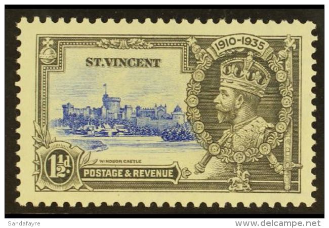 1935 1&frac12;d Ultramarine And Grey Silver Jubilee, Variety "Dash By Turret", SG 143 Var., Unlisted By SG, Very... - St.Vincent (...-1979)