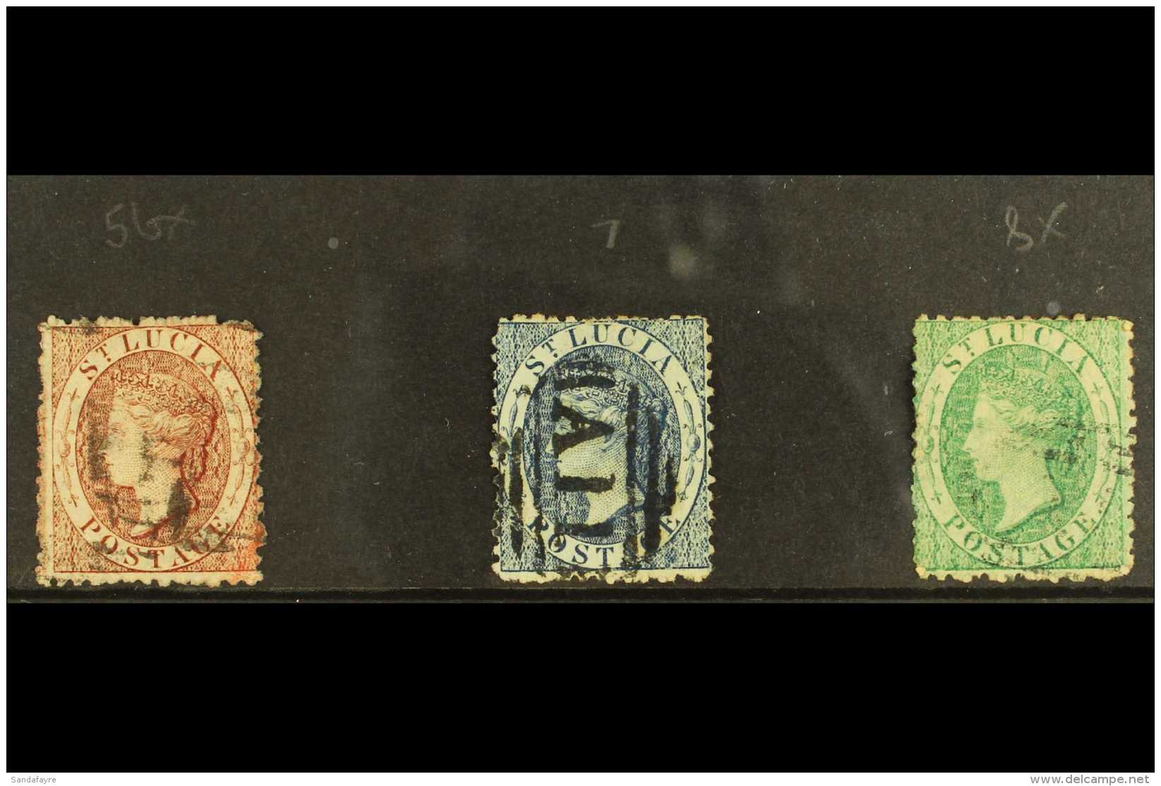 1863 Wmk CC Set, SG 5bx, SG7 &amp; SG 8x, (1d &amp; 6d With Reversed Watermarks) Fine Used (3 Stamps) For More... - Ste Lucie (...-1978)
