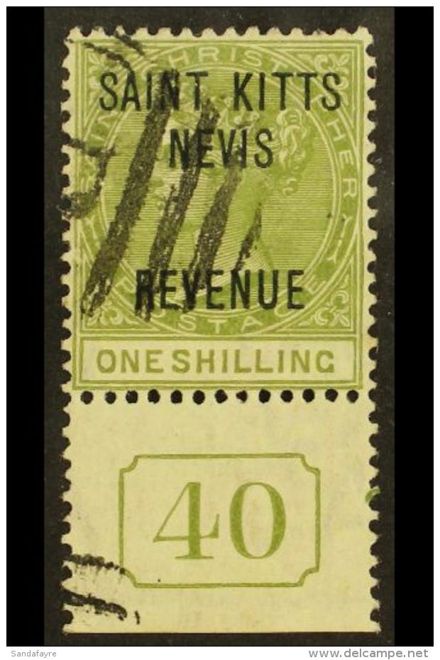 POSTAL FISCAL 1885 1s Olive SG R6, Fine Used With "40" Control Attached. For More Images, Please Visit... - St.Kitts-et-Nevis ( 1983-...)