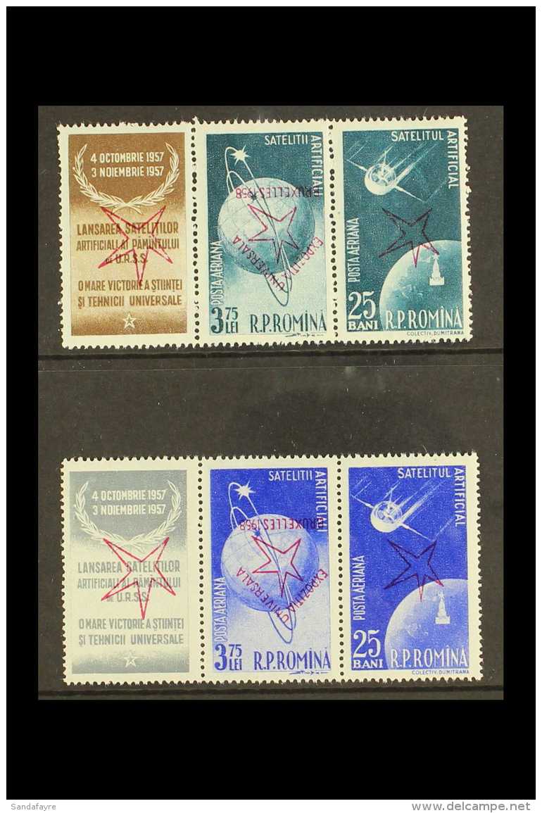 1958 Brussels Exhibition Set With OVERPRINTS INVERTED, Mi 1717/1720, As Two NHM Se-tenant Strips With Labels (4... - Autres & Non Classés