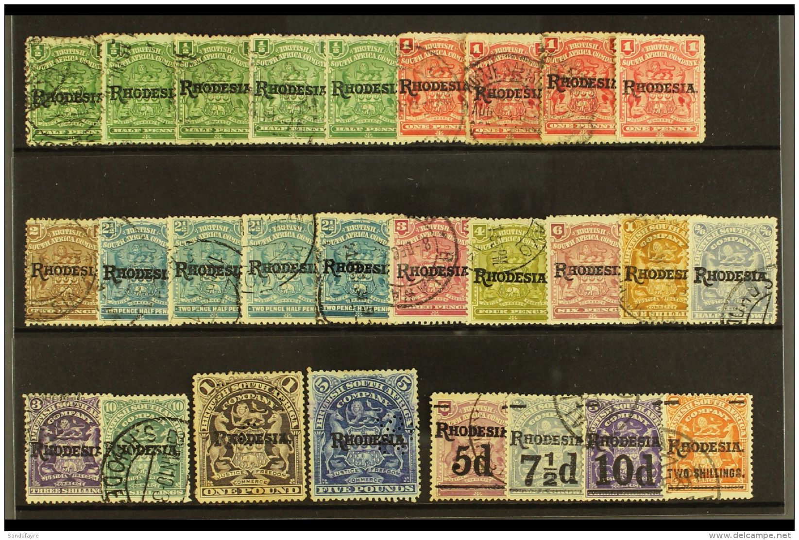 1909-11 "Rhodesia" Opt'd, Chiefly Used Assembly Presented On A Stock Card With Values To &pound;1 &amp; &pound;5... - Autres & Non Classés