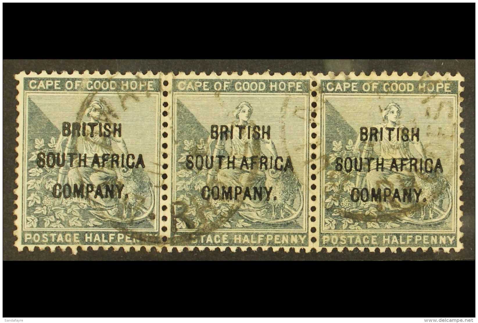 1896 &frac12;d Grey- Black Overprinted, SG 58, Very Fine Used STRIP OF THREE. A Scarce Used Multiple. For More... - Andere & Zonder Classificatie