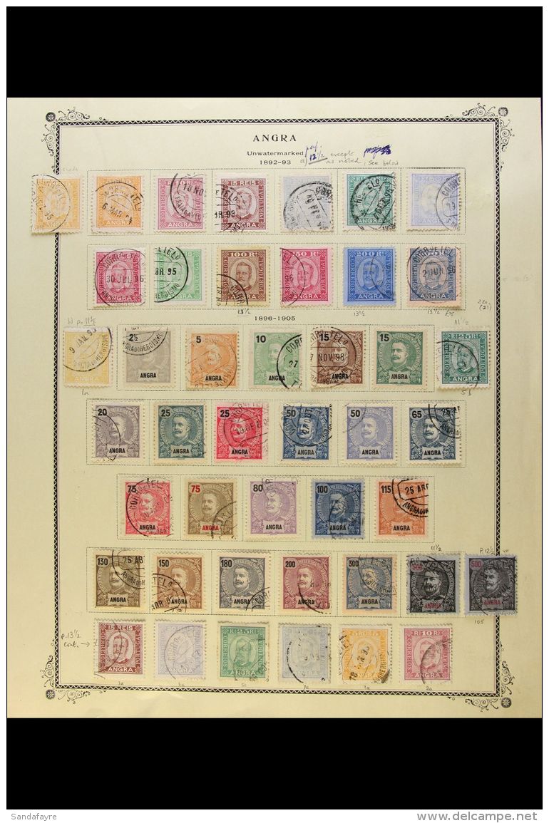 ANGRA 1892-1905 USED COLLECTION On A Printed Page With 1892-93 Carlos Range With Some Perf Variants And All Values... - Autres & Non Classés