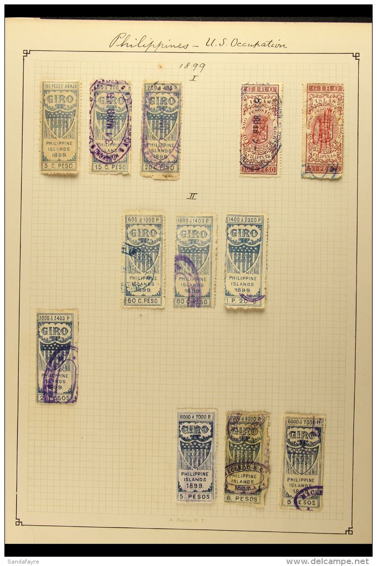 REVENUE STAMPS (U.S. ADMINISTRATION) - GIRO 1898-99 Chiefly Fine Used All Different Collection On Album Page.... - Filippijnen
