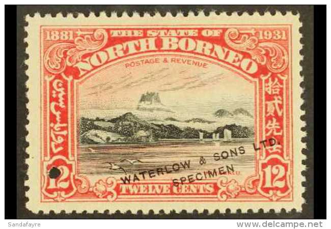 1931 12c Mountain BNBC Anniversary SAMPLE COLOUR TRIAL In Black And Scarlet (issued In Black And Ultramarine),... - Borneo Del Nord (...-1963)