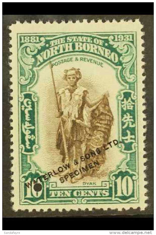 1931 10c Dyak Warrior BNBC Anniversary SAMPLE COLOUR TRIAL In Brown And Green (issued In Black And Scarlet),... - Bornéo Du Nord (...-1963)