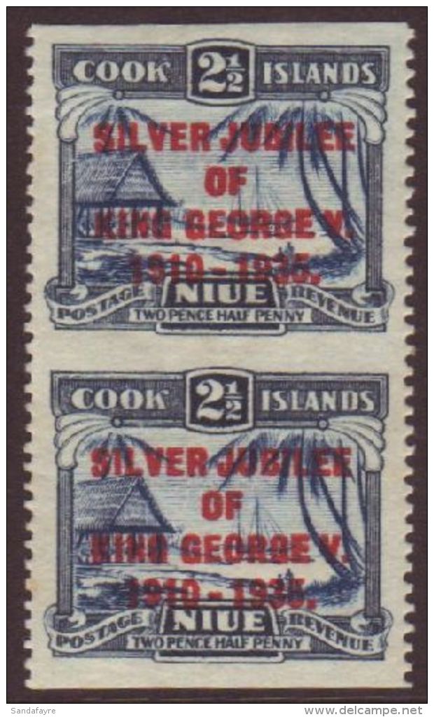 1935 2&frac12;d Dull And Deep Blue Silver Jubilee Opt, SG 70, Vertical Pair, IMPERF Horizontally,  From A Proof... - Niue