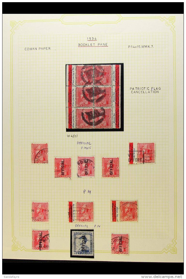 1926-34 USED COLLECTION On Leaves, Inc 1926-34 1d Wiggins Teape Paper, 1d Booklet Pane Of 6 With "Parisian"... - Autres & Non Classés