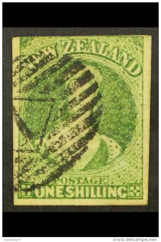 1864 1s Green Imperf, Wmk "NZ", SG 100, Used With 3 Huge Margins &amp; Attractive Cancellation, Reverse Shows... - Andere & Zonder Classificatie