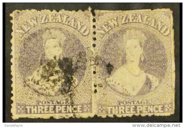 1862-64 3d Brown- Lilac Perf 13, Wmk Large Star, SG 74, Used HORIZONTAL PAIR With Perf Damage To The Right- Hand... - Andere & Zonder Classificatie