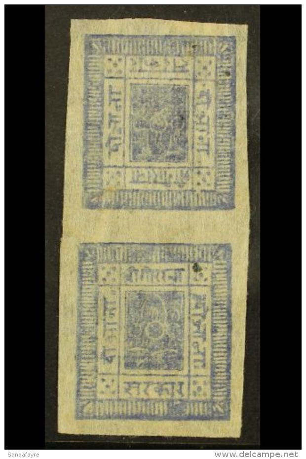 1897 2a Violet Blue Imperf From Setting 12, VERTICAL TETE-BECHE PAIR, H&amp;V 16c (SG 15a), Unused With 4 Margins,... - Népal