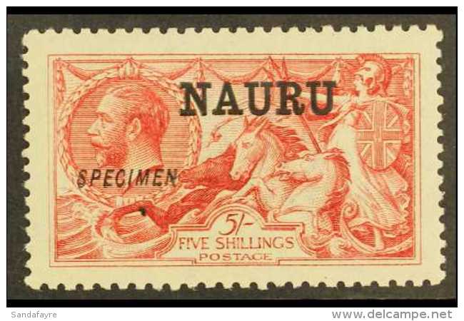 1916-23 5s Bright Carmine De La Rue Seahorse With "SPECIMEN" Overprint, SG 22s, Never Hinged Mint. Very Scarce In... - Nauru