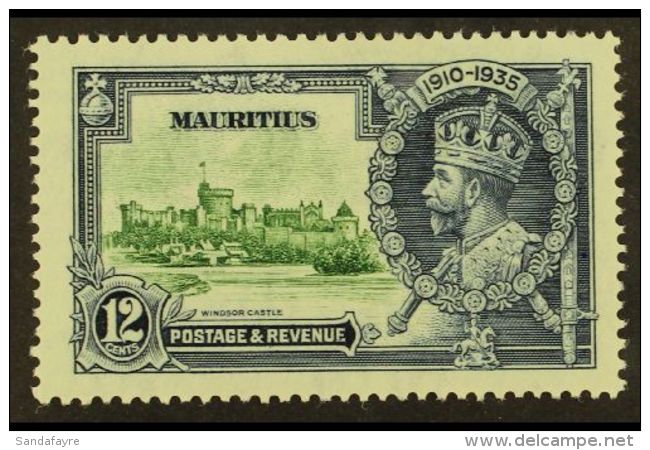 1935 Silver Jubilee 12c Green And Indigo With Diagonal Line By Turret Variety, SG 246f, Very Fine Mint. For More... - Mauritius (...-1967)