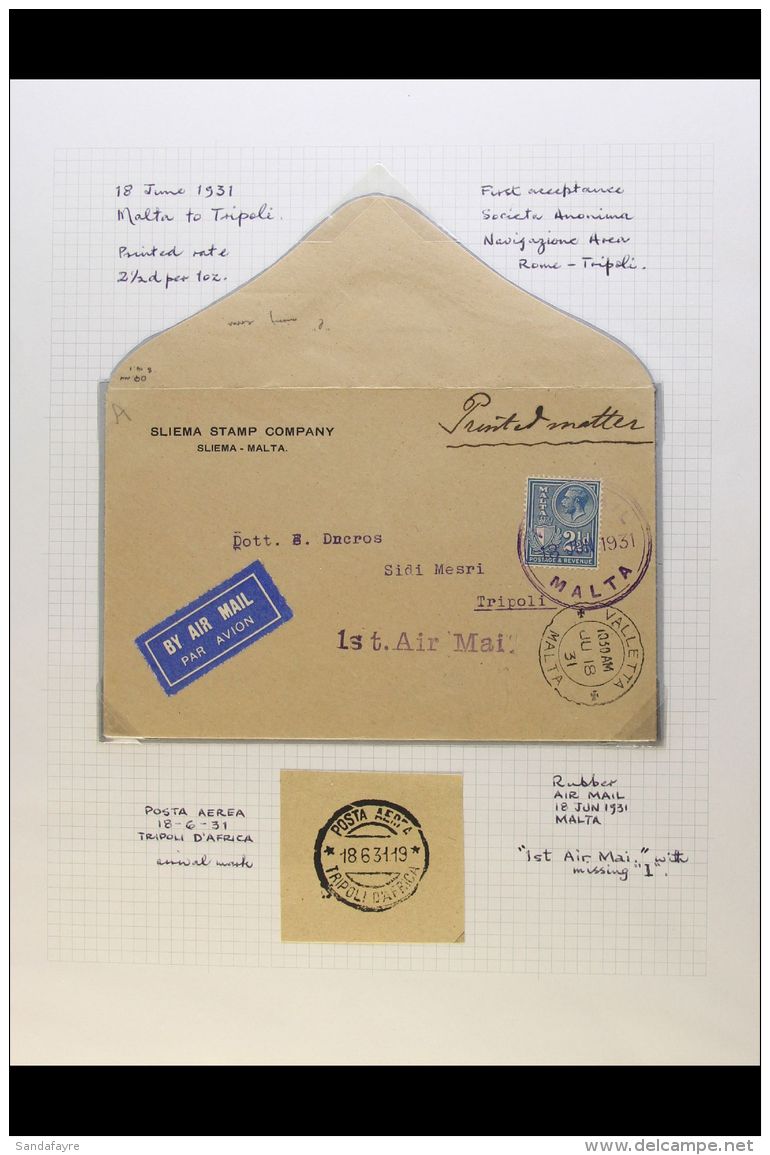 1931-37 FLIGHT COVERS A Fine Collection Of Air Mail Covers Including First Flight Covers For 1931 (18 Jun)... - Malte (...-1964)