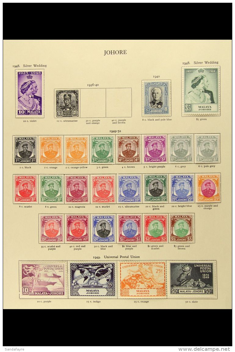 JOHORE 1940-1971 VERY FINE MINT Collection On Printed Leaves. A COMPLETE RUN, SG 130/81. Lovely! (60 Stamps) For... - Andere & Zonder Classificatie