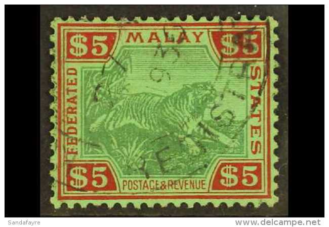 FEDERATED STATES $5 Green And Red On Green "Tiger", SG 81, Superb Used With Neat Registered Cancel. For More... - Andere & Zonder Classificatie