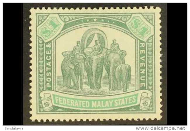 FEDERATED STATES 1904 $1grey Green And Green "Elephants", SG 48, Very Fine Mint. For More Images, Please Visit... - Straits Settlements