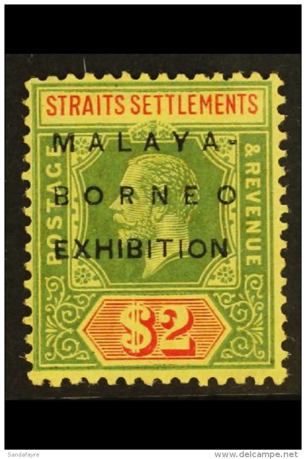 1922 $2 Green &amp; Red On Orange-buff "Exhibition" Overprint With NO STOP Variety, SG 248f, Fine Mint, Fresh. For... - Straits Settlements