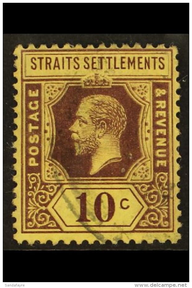 1912-23 10c Purple On Yellow Showing DOUBLING OF THE DESIGN, SG 202, Fine Used. For More Images, Please Visit... - Straits Settlements