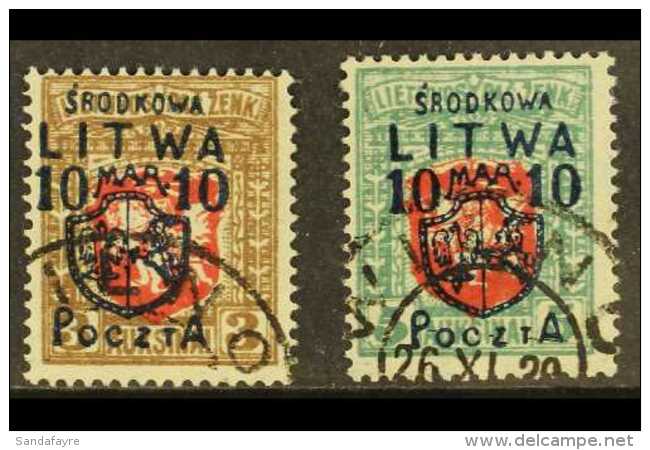 CENTRAL LITHUANIA - POLISH OCCUPATION 1920 10m On 3a Red And Brown And 10m On 5a Red And Blue Green, Mi 12/13,... - Litouwen