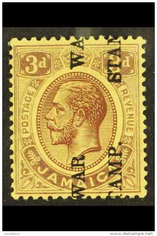 1917 3d Purple On Yellow, "War Stamp" Variety "Opt Sideways, Reading Up", SG 75d, Very Fine Mint. Scarce Stamp.... - Giamaica (...-1961)