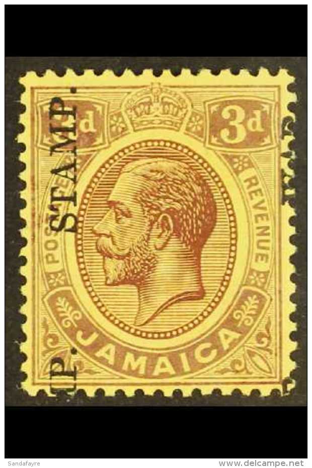 1917 3d Purple On Yellow, "War Stamp" Variety "Opt Sideways, Reading Up", SG 75d, Very Fine Mint. Scarce Stamp. Ex... - Jamaïque (...-1961)