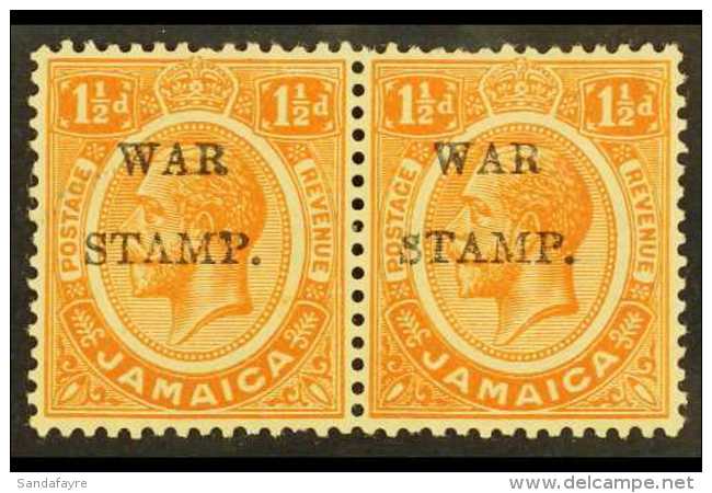 1917 1&frac12;d Orange "War Stamp", Horizontal Mint Pair, SG 74, One Showing "S Inserted By Hand" Unlisted By SG.... - Jamaica (...-1961)