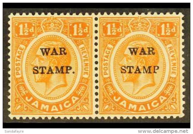 1916 1&frac12;d Orange "War Stamp", Horiz Pair One Showing Variety "Inverted D For P" And Missing Stop, SG 71fvar,... - Jamaica (...-1961)