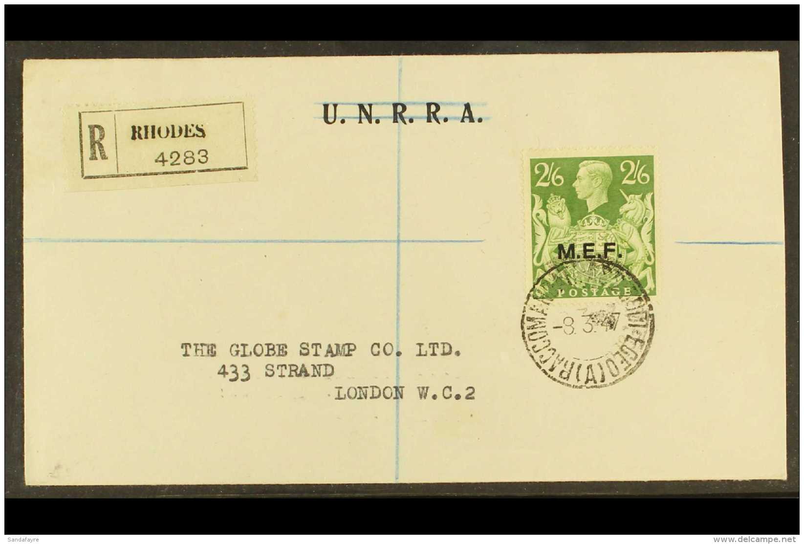 RHODES 1947 2s 6d Green MEF, SG M19, British Occupation Of Former Italian Colonies, Tied By "Raccomandata Ass Rodi... - Autres & Non Classés