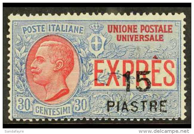 OFFICES IN LEVANT - CONSTANTINOPLE EXPRESS - 1922 15pi On 30c Blue And Red, Sass 2, Very Fine Never Hinged Mint.... - Autres & Non Classés