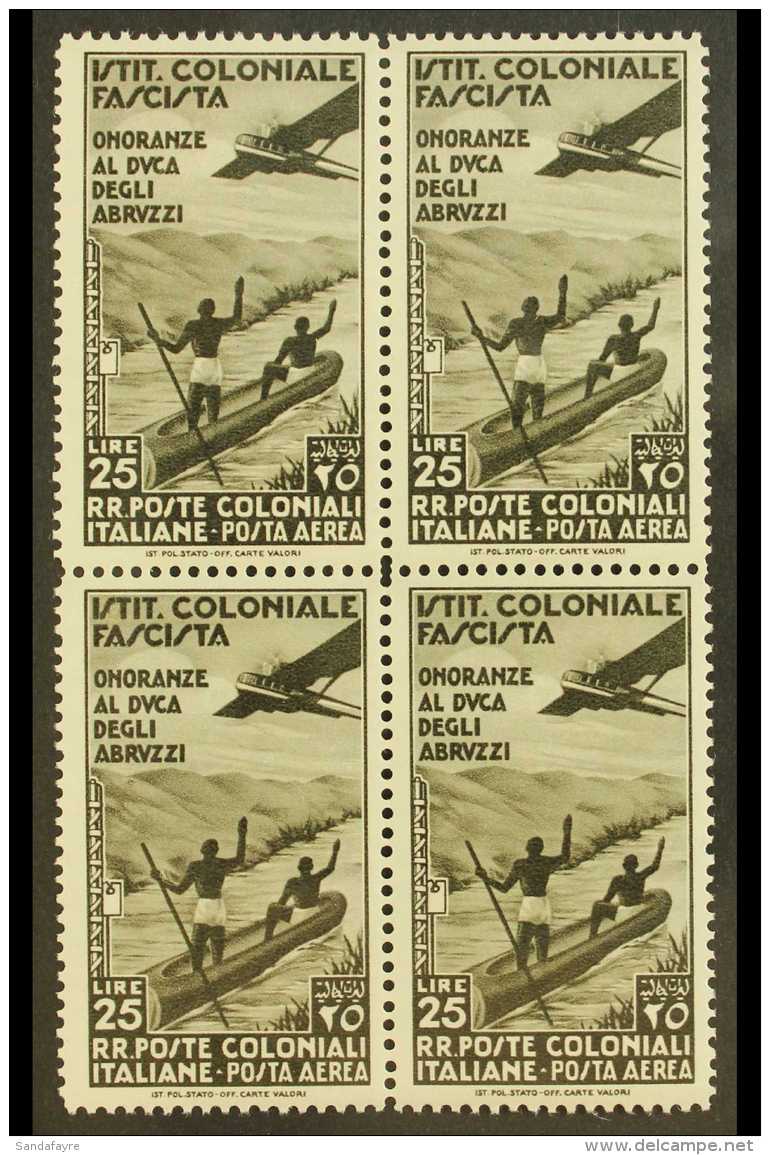 GENERAL ISSUES 1934 25L Olive-black Air Duke Of The Abruzzi (Sassone 30, SG 75), Very Fine Never Hinged Mint BLOCK... - Andere & Zonder Classificatie