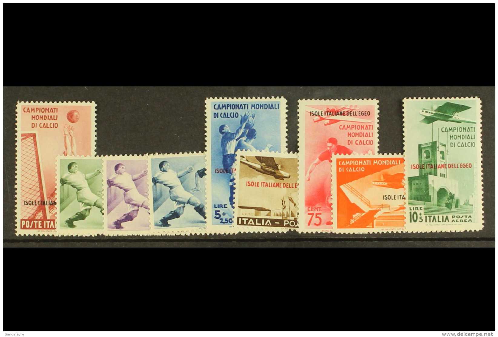 AEGEAN ISLANDS 1934 World Football Cup Set, Postage And Airs, Complete, Sass S14, Very Fine And Fresh Mint. (9... - Andere & Zonder Classificatie