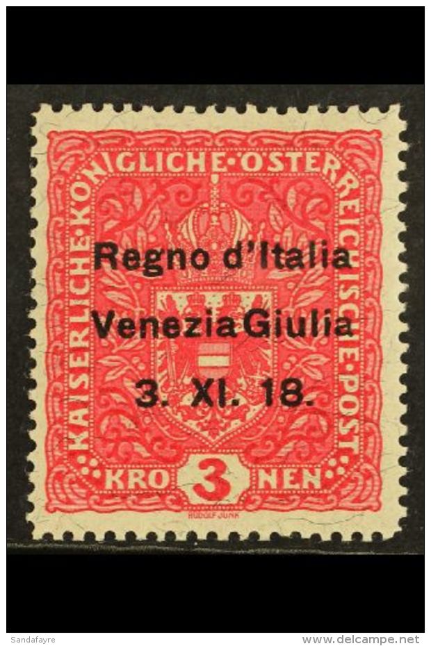 VENEZIA GIULIA 1918 3k Rose Carmine Overprinted, Sass 16, Very Fine Mint. Signed Diena. Cat &euro;800 (&pound;580)... - Non Classés