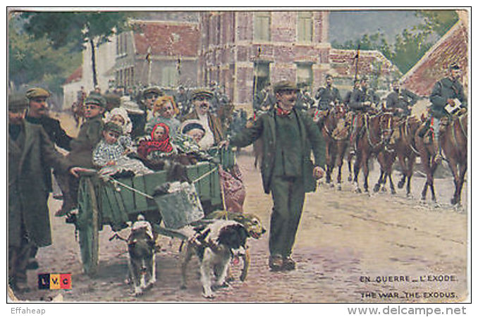 Colour Postcard: The War. The Exodus; Postes Militares Belgique-London, Aug 1917 - War 1914-18