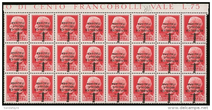 1944 75c Carmine Florence R.S.I. Overprint, Spectacular Block Of 24 From The Top Of The Sheet With INVERTED... - Non Classés