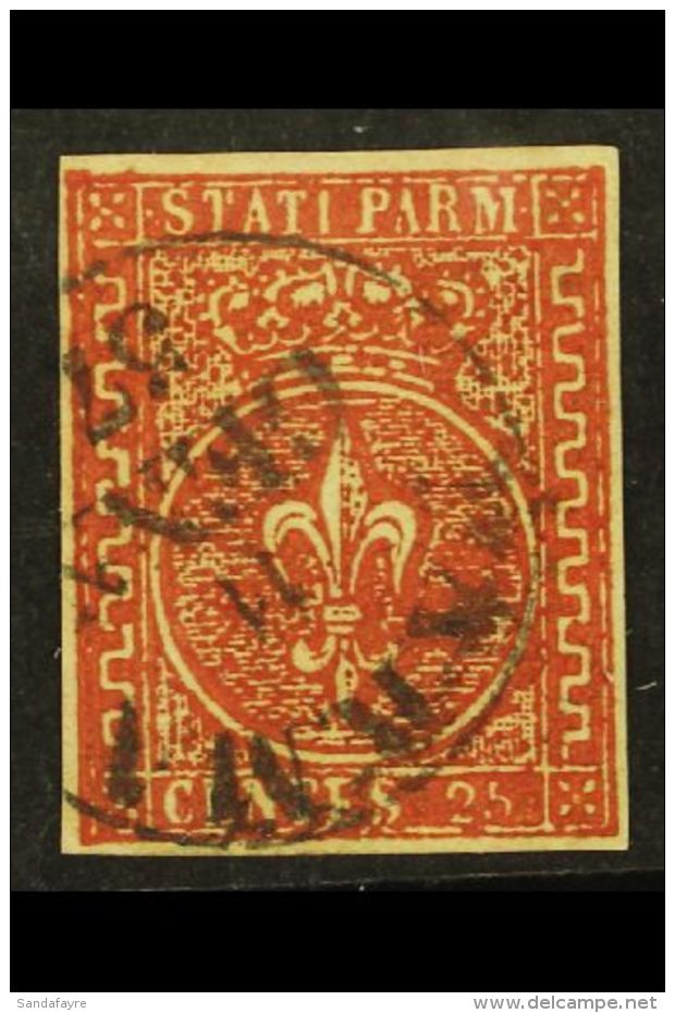 PARMA 1855 25c Brown Red, Sass 8, Fine Used With Four Margins And Neat Parma 1857 Dated Cds; With 2012 Sorani... - Non Classificati