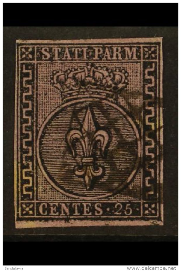 PARMA 1852 25c Black On Violet, Variety Large Right Hand Greek Border, "Greca Larga", Sass 4a, Very Fine Used With... - Zonder Classificatie